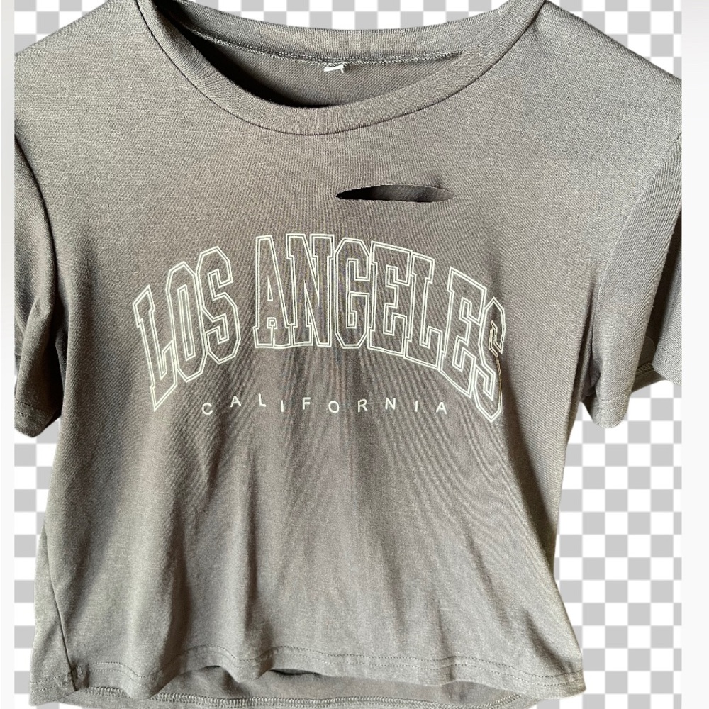 Gray crop t shirt - w style slits front and back.